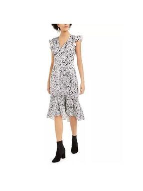 Bar III Satin Splatter-Print Midi Dress